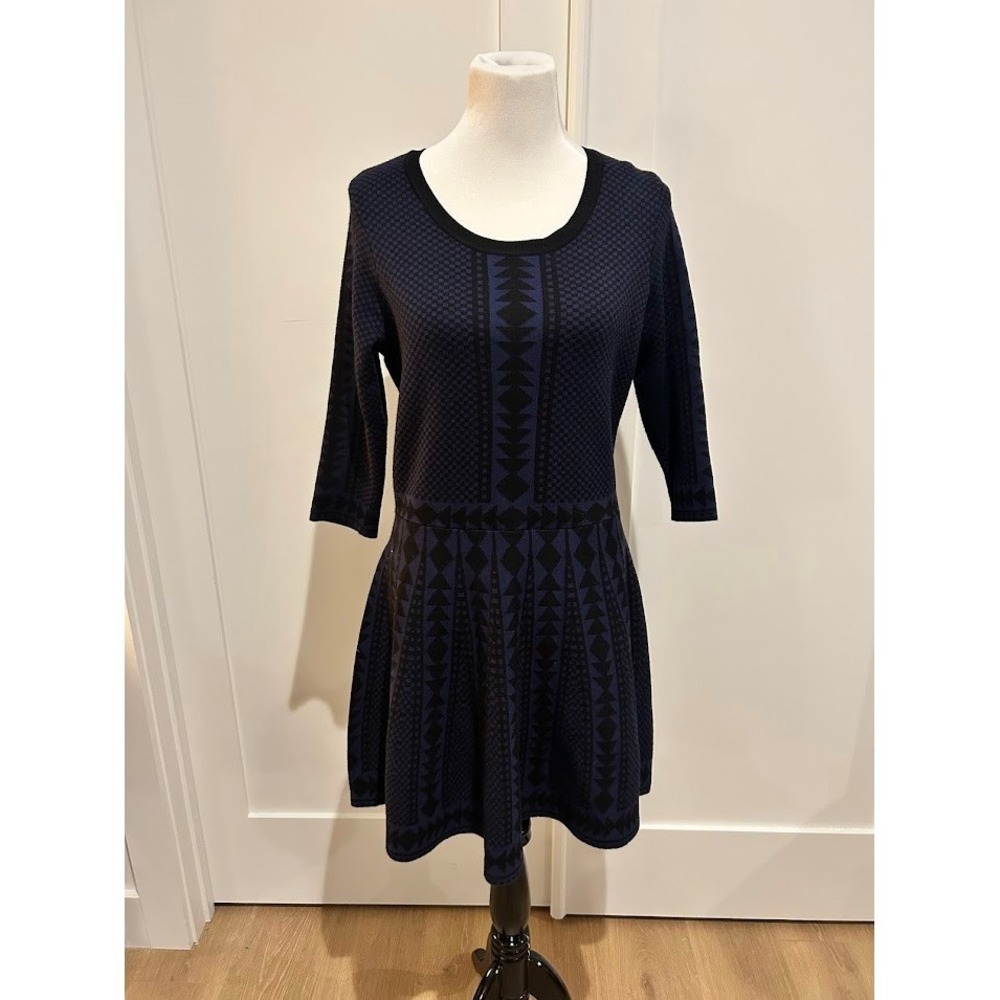 Nina Leonard Women's Geometric Knit Dress Navy Blue‎ Black XXL Holiday Casual
